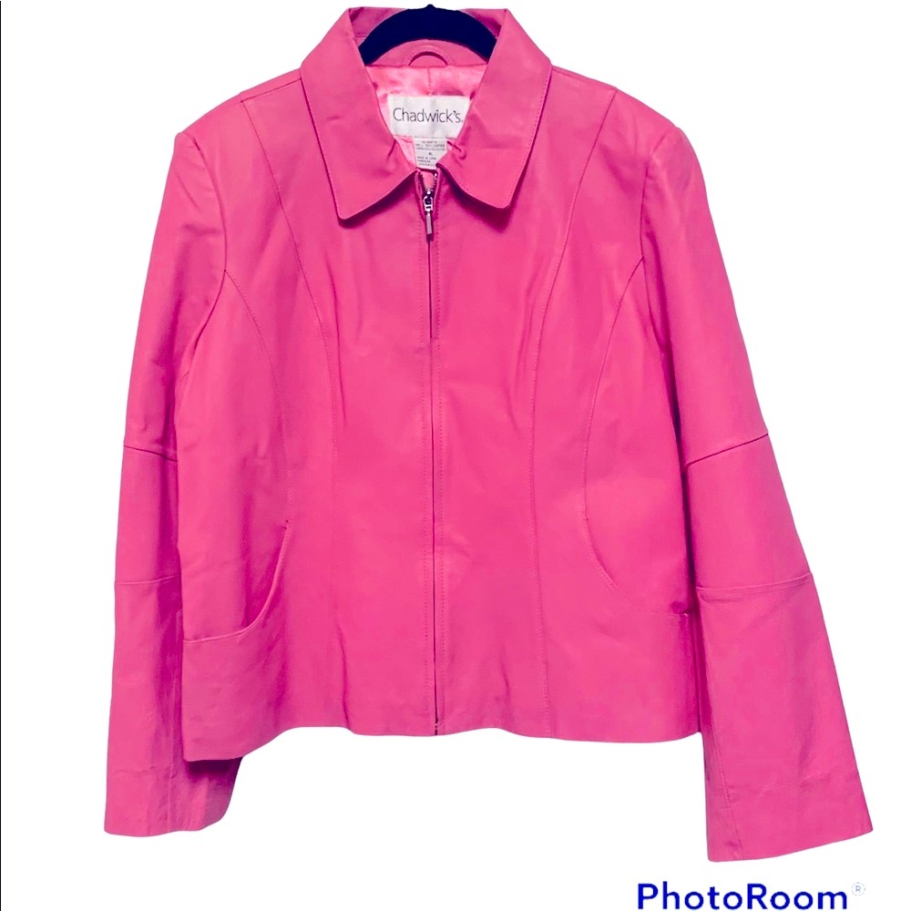 Chadwicks Women's Pink Zip-Front Leather Jacket